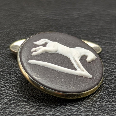 British Vintage Wedgwood Horse Relief Sterling Silver Cufflinks in Case